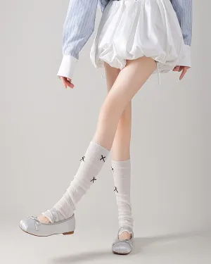 Sweetnana Spring and Summer Ultra Thin Leg Warmers for Women Solid Argyle with Bow Design