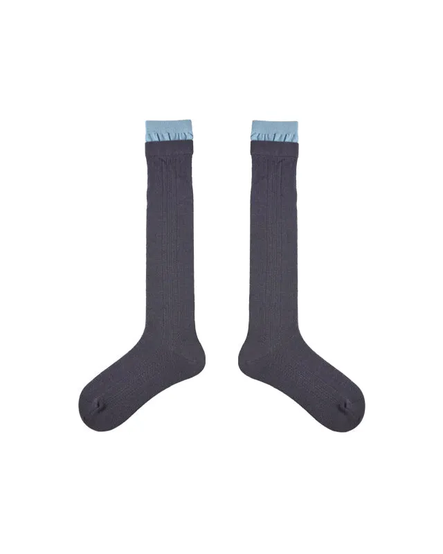 Sweetnana Women's Mesh Seamless Socks for Spring/Summer, Cuff Contrasting Color, Hollow Pattern, Thin Trendy Socks, Soft and Comfort, Calf Socks.