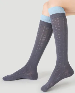 Sweetnana Women's Mesh Seamless Socks for Spring/Summer, Cuff Contrasting Color, Hollow Pattern, Thin Trendy Socks, Soft and Comfort, Calf Socks.