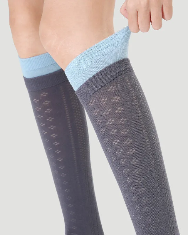 Sweetnana Women's Mesh Seamless Socks for Spring/Summer, Cuff Contrasting Color, Hollow Pattern, Thin Trendy Socks, Soft and Comfort, Calf Socks.