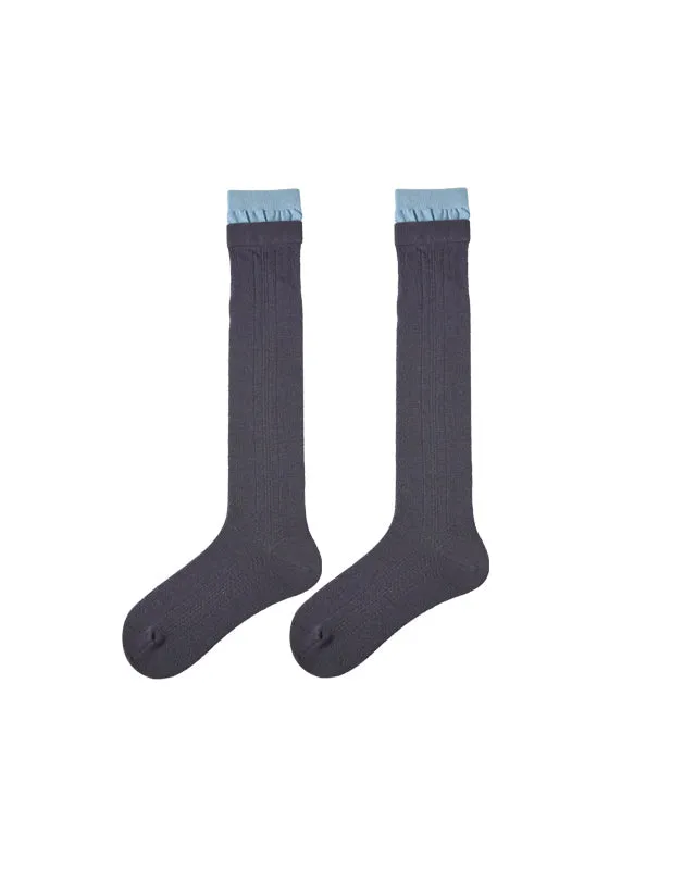 Sweetnana Women's Mesh Seamless Socks for Spring/Summer, Cuff Contrasting Color, Hollow Pattern, Thin Trendy Socks, Soft and Comfort, Calf Socks.