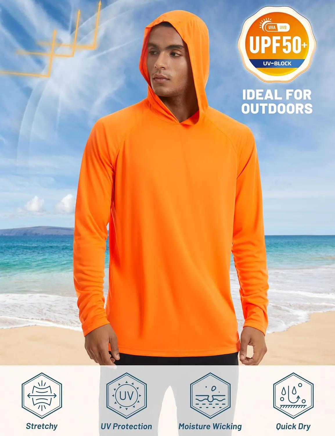 TACVASEN Men’s Sun Protection Shirts UPF 50  Rash Guard for Men Long Sleeve Lightweight SPF UV Hoodie Swimming Hiking