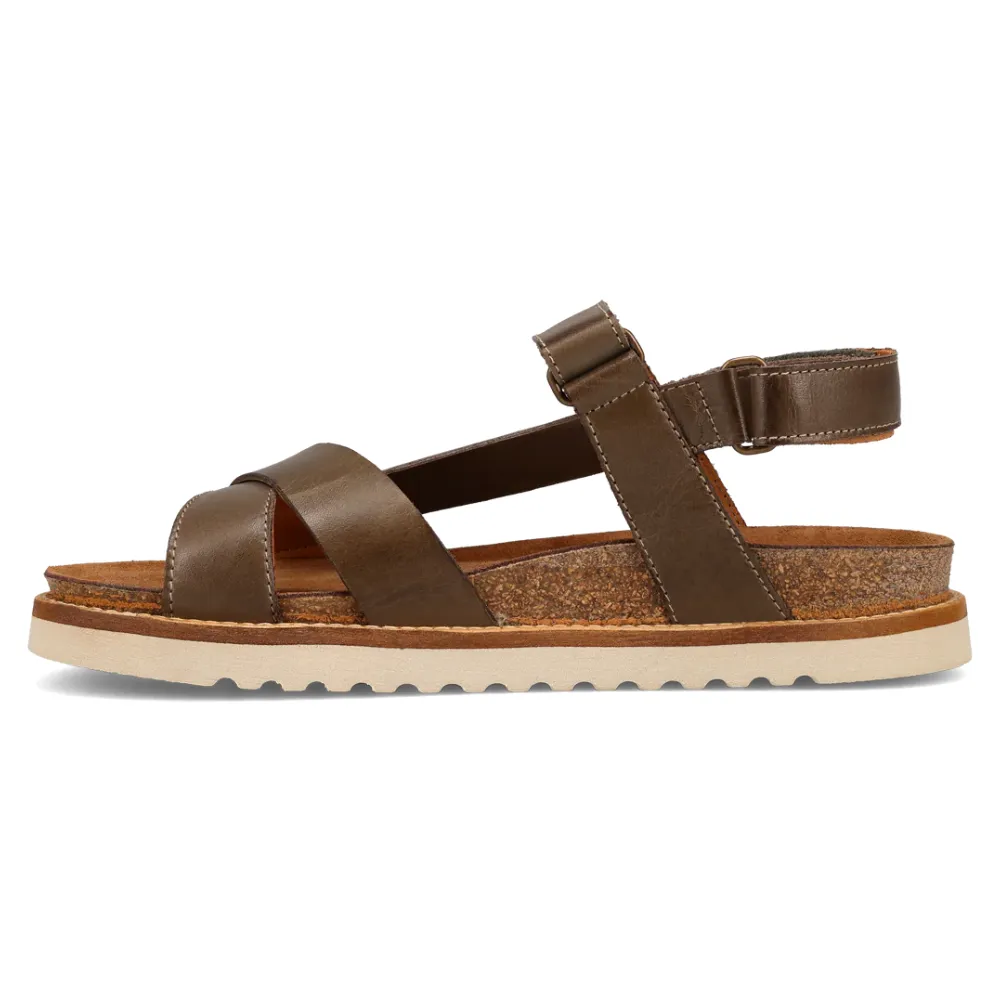 Taos Sideways Olive Leather Sandal (Women's)