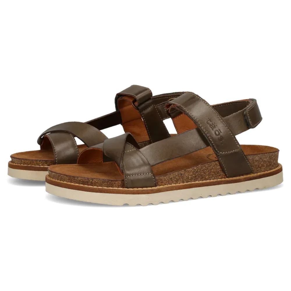 Taos Sideways Olive Leather Sandal (Women's)
