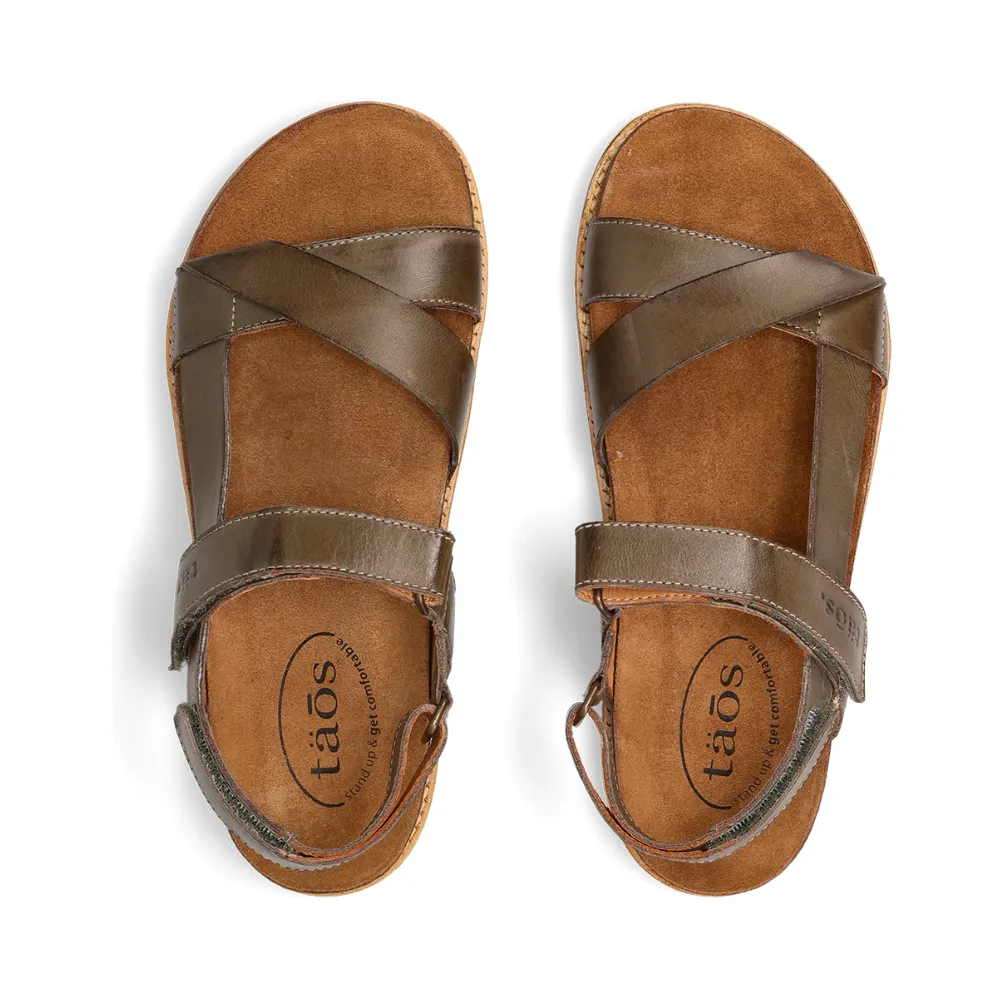 Taos Sideways Olive Leather Sandal (Women's)