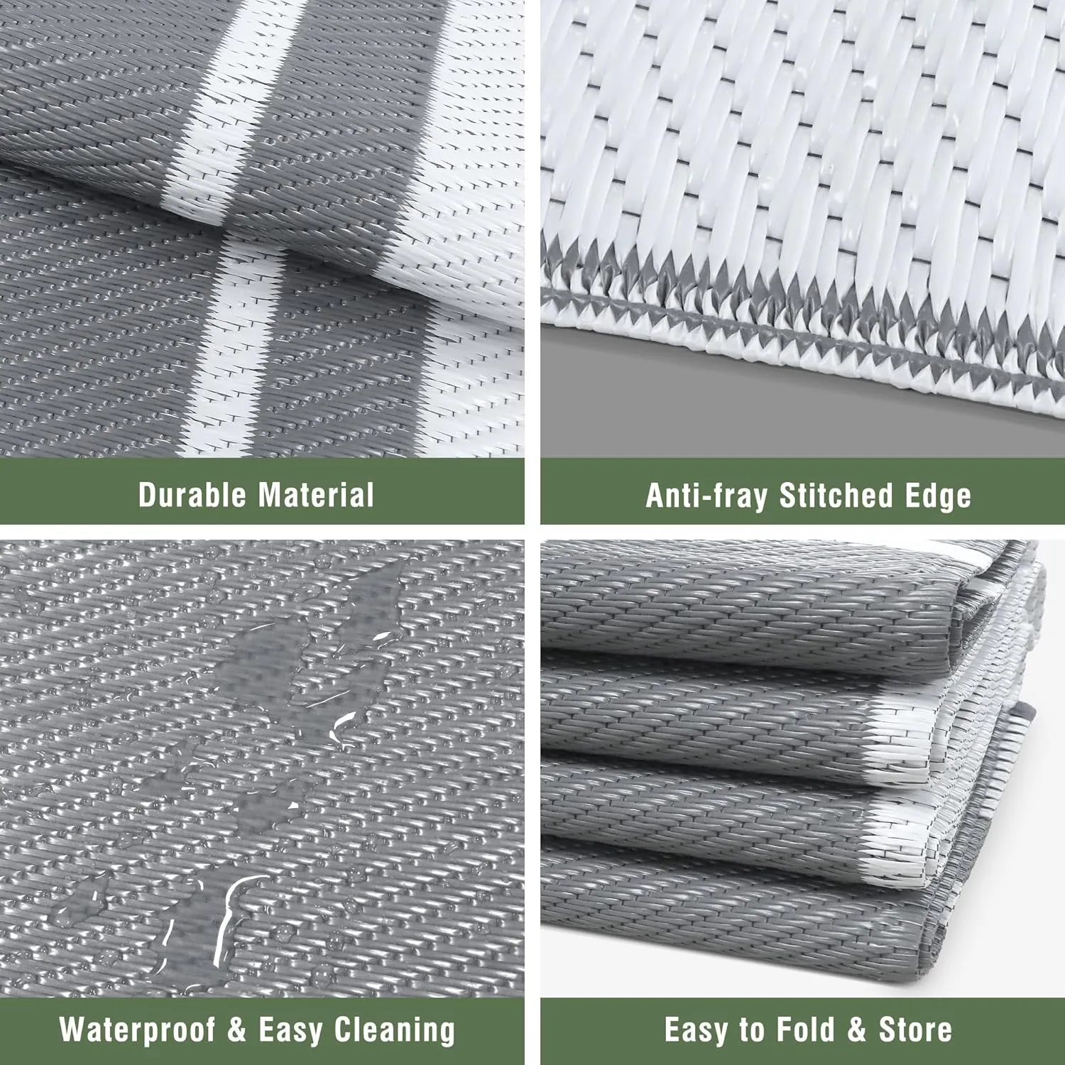 TECHMILLY Outdoor Rug 5x8 ft, Waterproof Outdoor Plastic Straw Rug, Reversible Portable Carpet for Patio, Camping, RV, Balcony, Deck, and Picnic, Grey & Navy