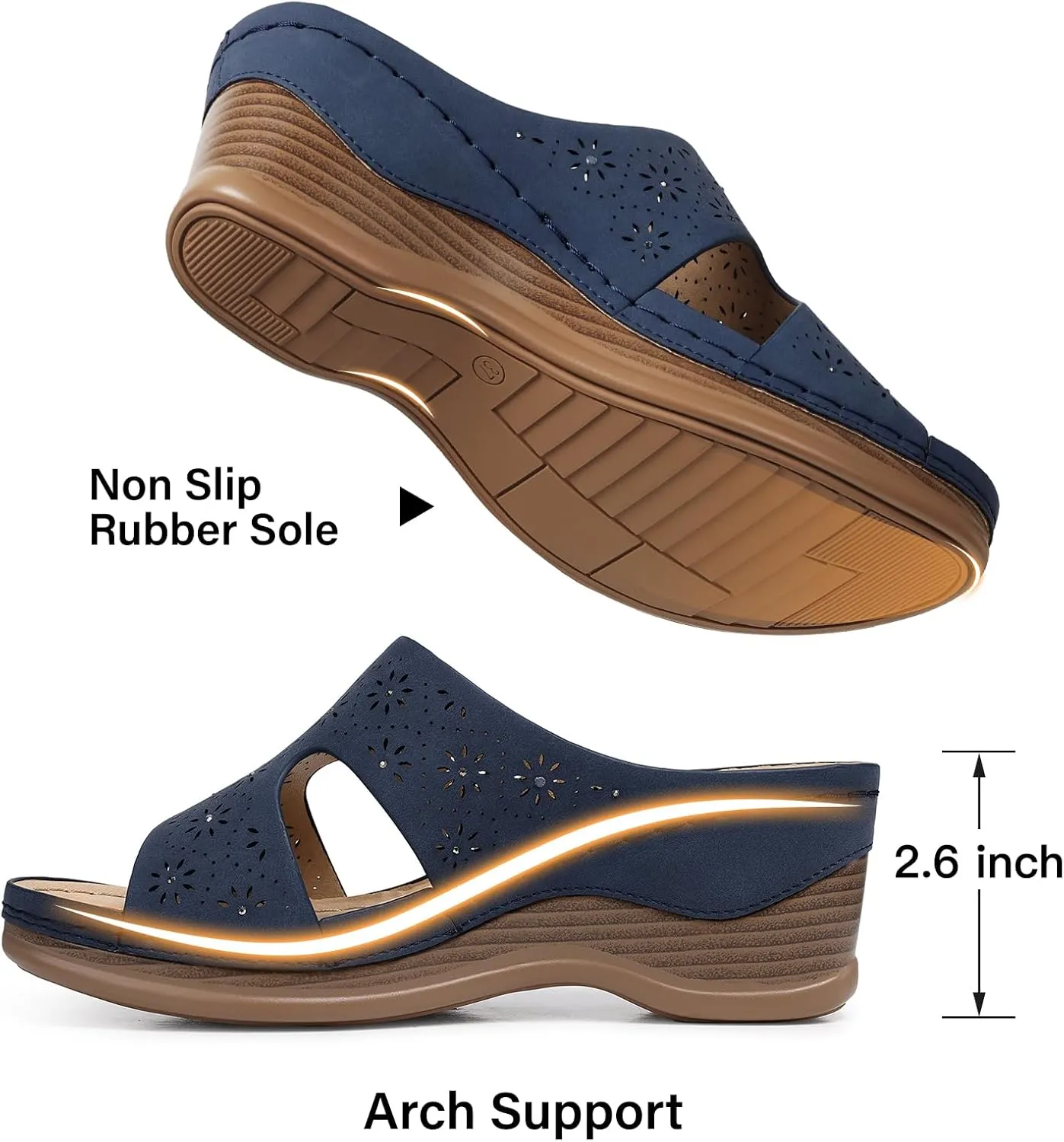 TEMOFON Women Wedge Sandals Dressy: Soft Leather Sandal, Rubber Sole, Comfortable Walking, Casual Slip on Summer Sandals