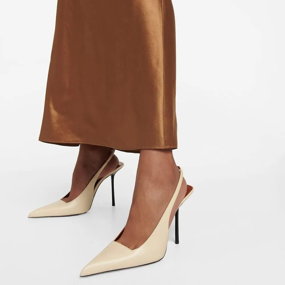THESHY Women's Pointed Toe High Stiletto Heels Slingback Stretch Slip-on Pumps Backless Patent Leather Fashion Dress Shoes for Women