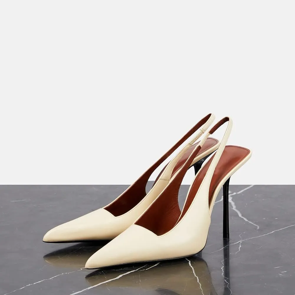 THESHY Women's Pointed Toe High Stiletto Heels Slingback Stretch Slip-on Pumps Backless Patent Leather Fashion Dress Shoes for Women