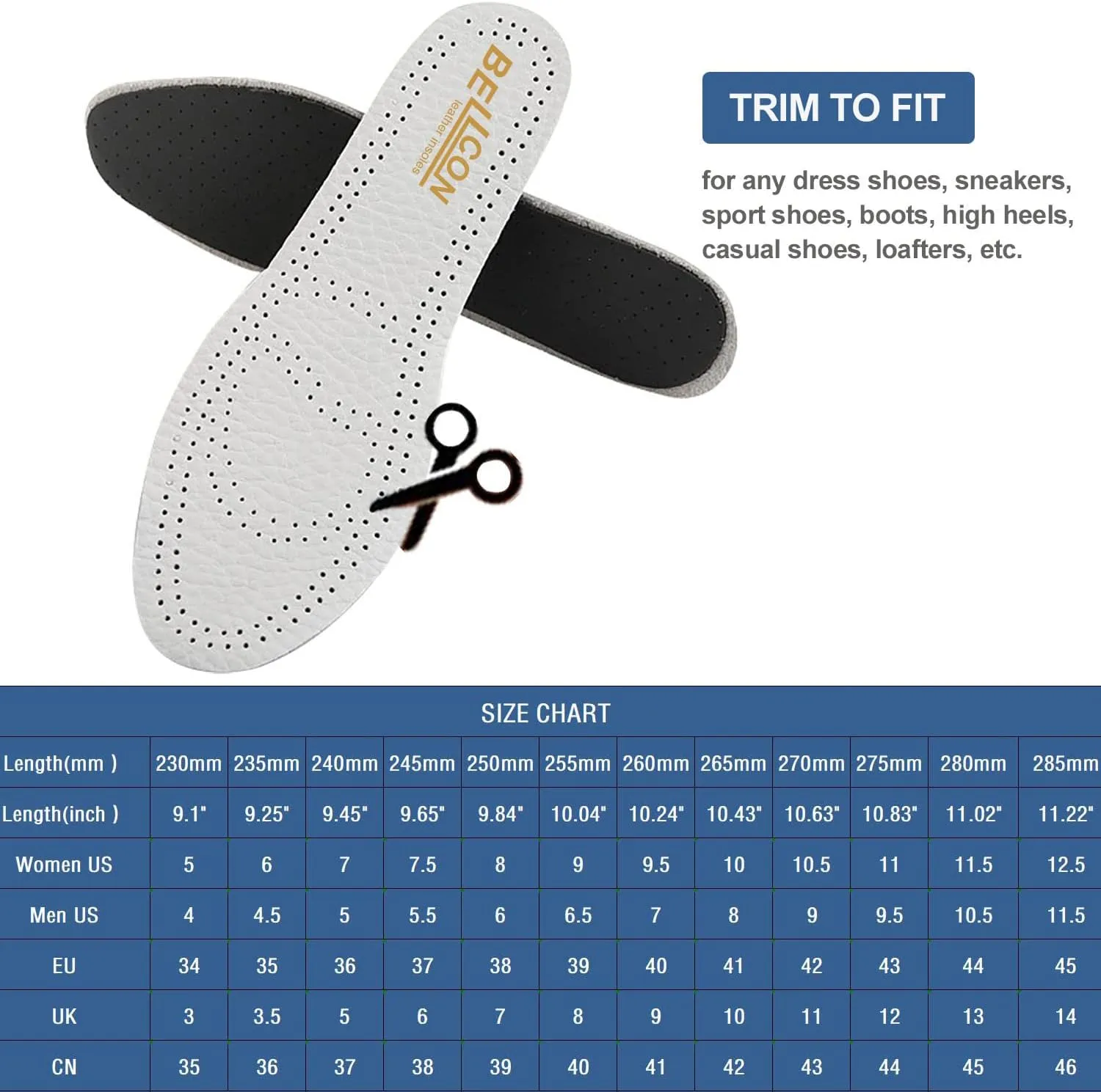 Thin Leather Insoles for Men Nonslip Shoe Pads with Activated Carbon for Odor Eatering and Sweat Absorbing Black Leather Inserts for Boots and Dress Shoes (3 Pairs/Mens US 8-8.5)