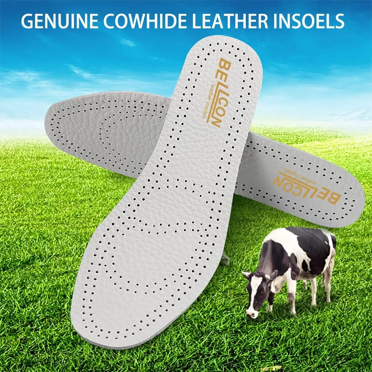 Thin Leather Insoles for Men Nonslip Shoe Pads with Activated Carbon for Odor Eatering and Sweat Absorbing Black Leather Inserts for Boots and Dress Shoes (3 Pairs/Mens US 8-8.5)