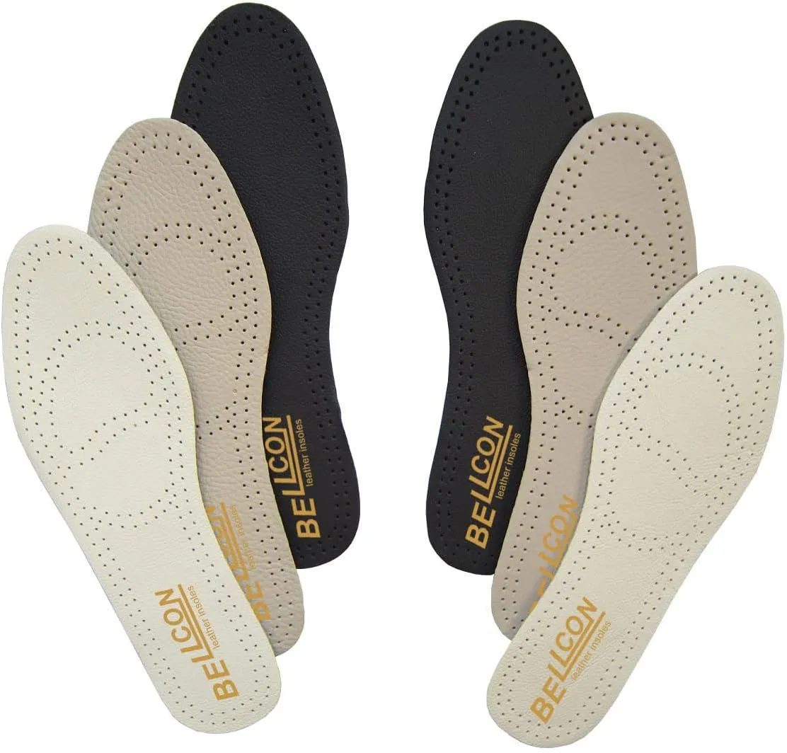 Thin Leather Insoles for Men Nonslip Shoe Pads with Activated Carbon for Odor Eatering and Sweat Absorbing Black Leather Inserts for Boots and Dress Shoes (3 Pairs/Mens US 8-8.5)