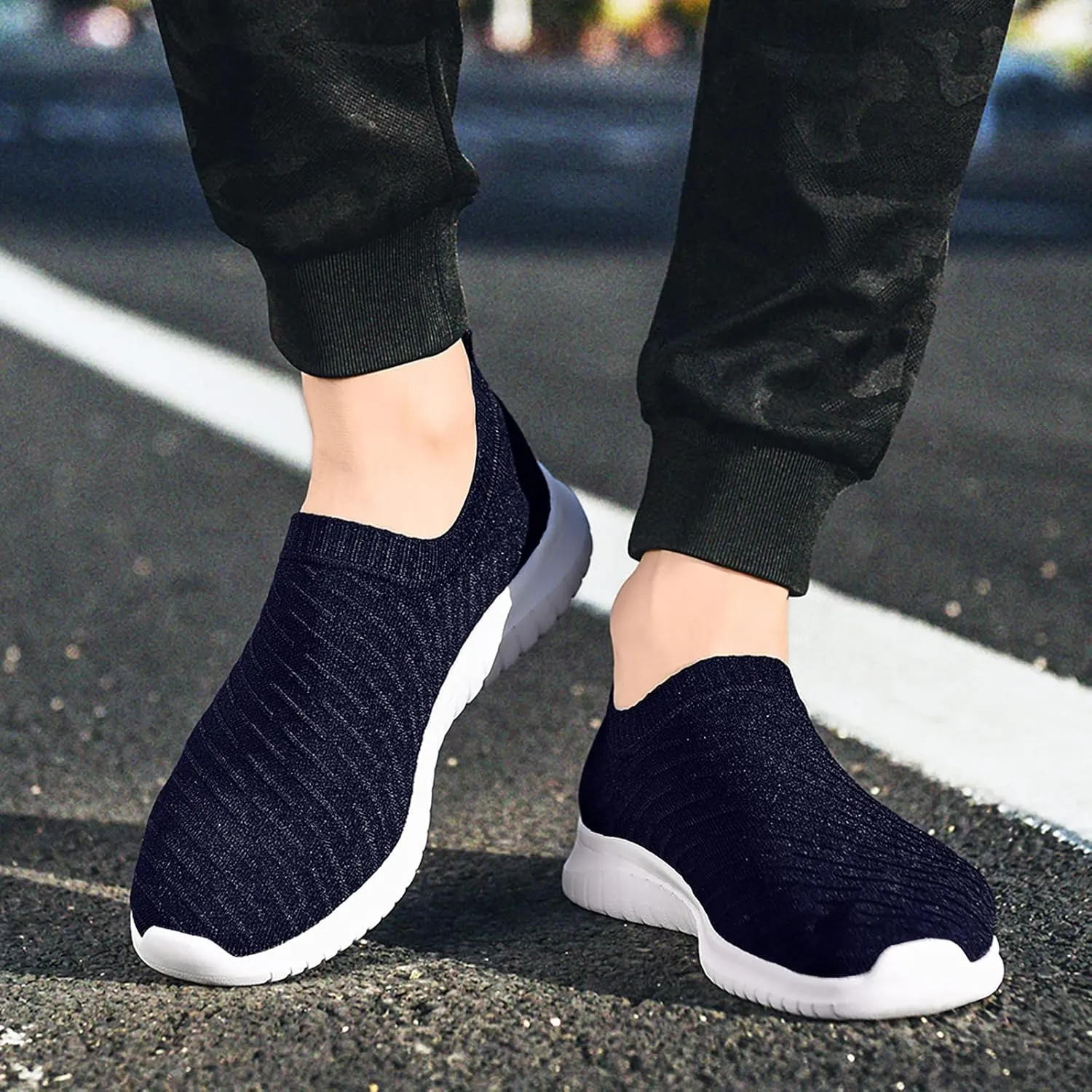 TIOSEBON Men's Slip On Walking Shoes Knit Mesh Tennis Sneaker