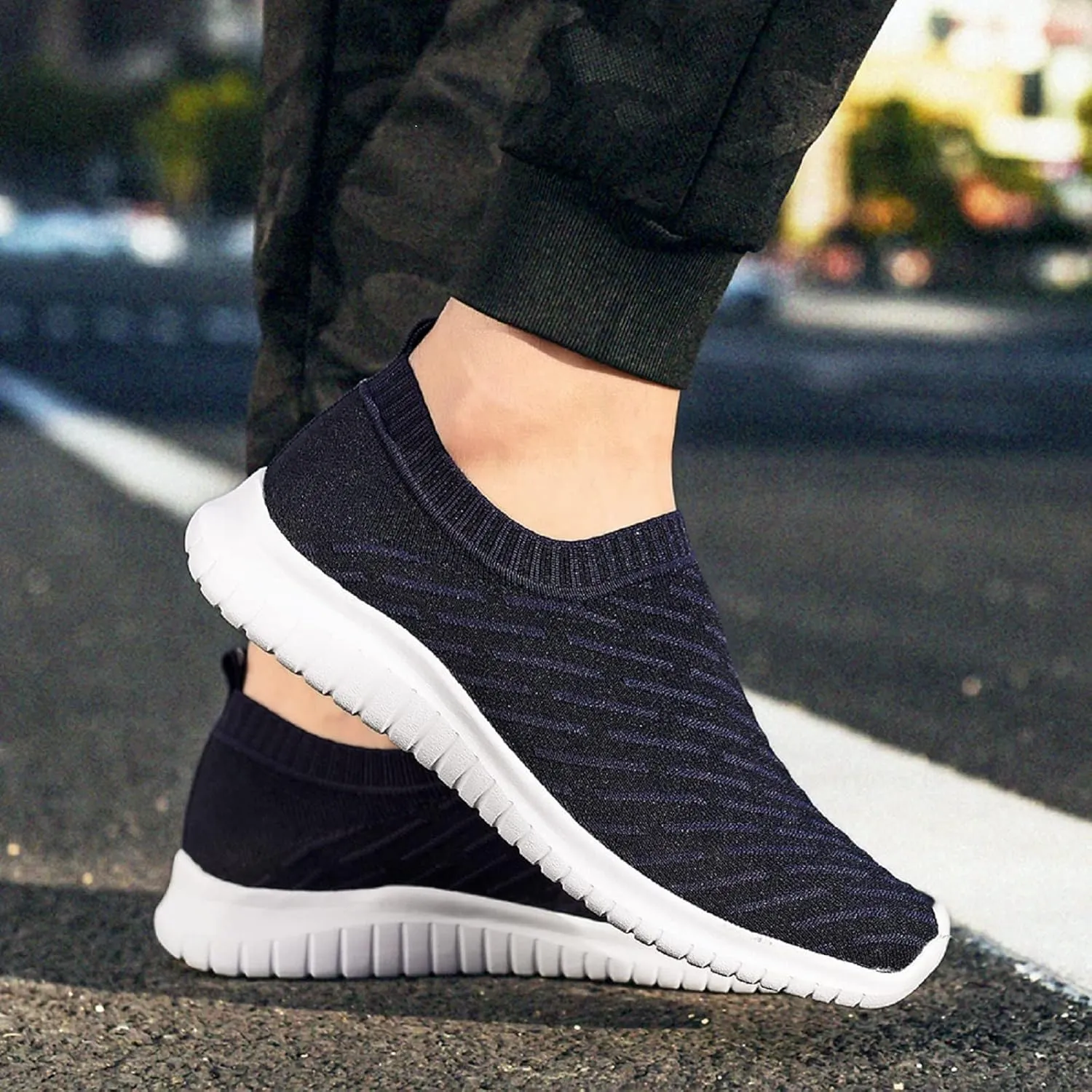 TIOSEBON Men's Slip On Walking Shoes Knit Mesh Tennis Sneaker