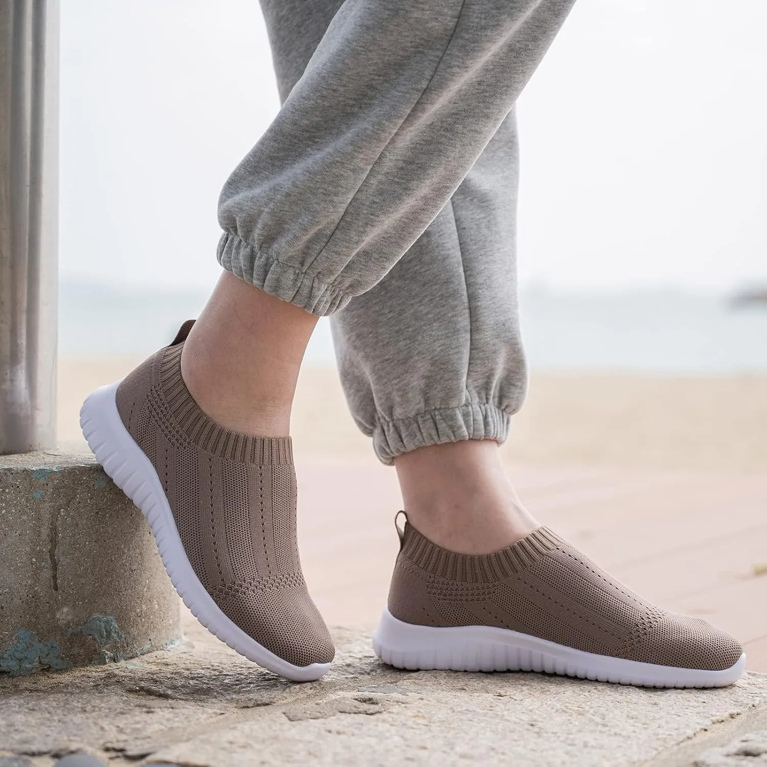 TIOSEBON Women's Walking Sock Shoes Elastic Knit Lightweight Slip on Breathable Yoga Sneakers