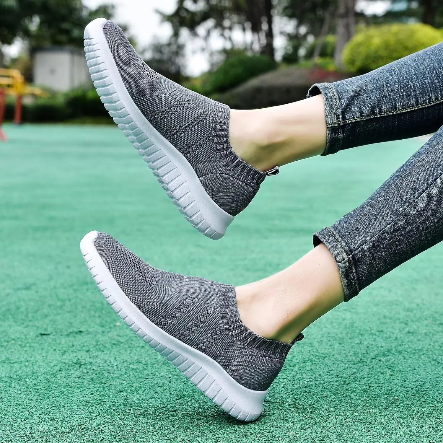 TIOSEBON Women's Walking Sock Shoes Elastic Knit Lightweight Slip on Breathable Yoga Sneakers