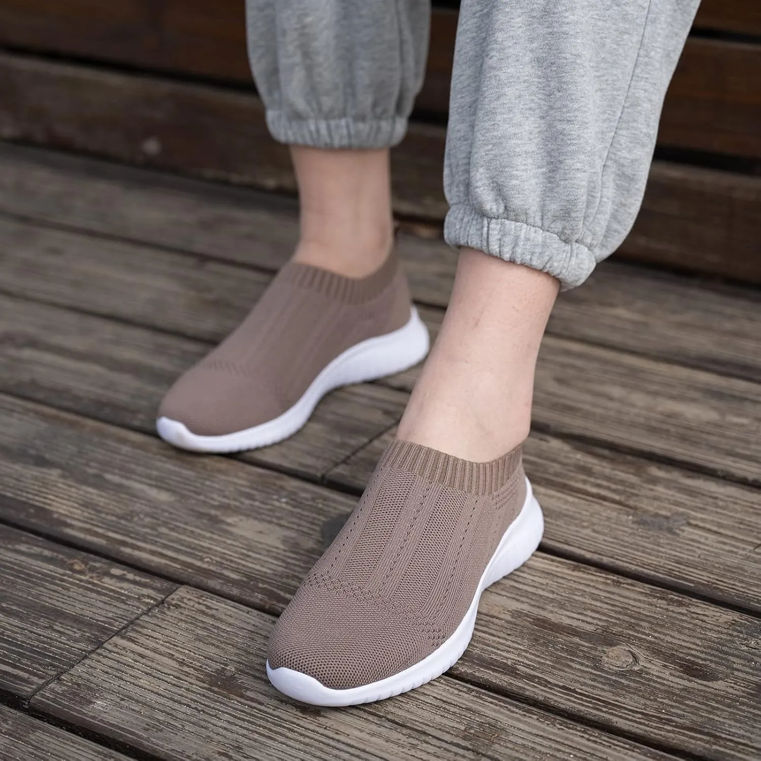 TIOSEBON Women's Walking Sock Shoes Elastic Knit Lightweight Slip on Breathable Yoga Sneakers