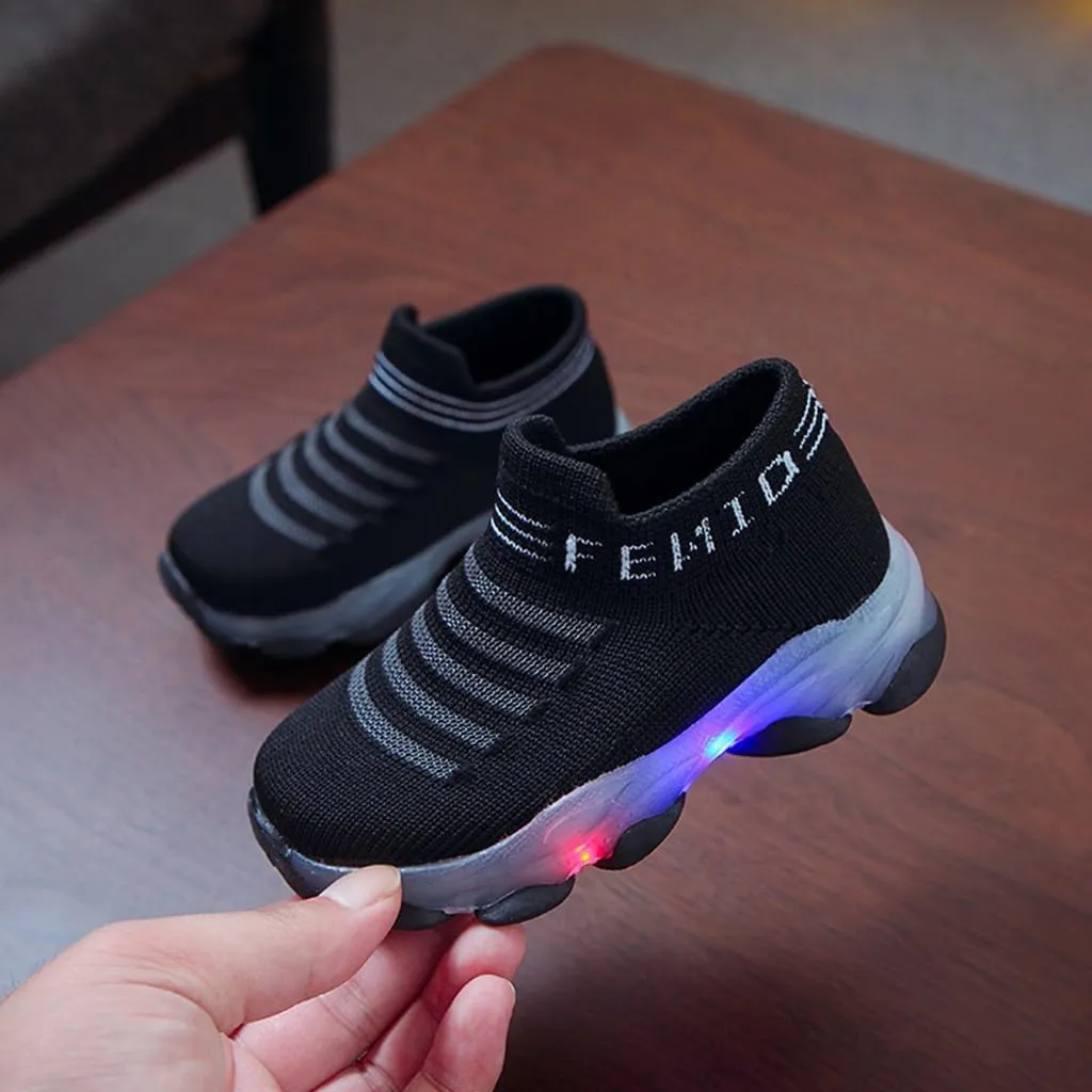 Toddler Boys Canvas Lights Slip On Sport Shoes Baby Girls Led First Walking Cozy Lightweight Breathable Sneaker