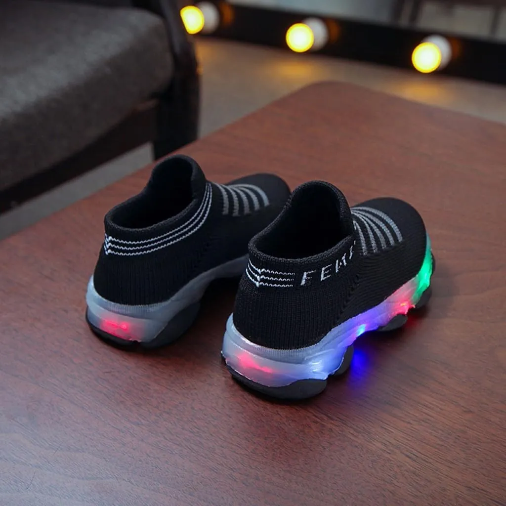 Toddler Boys Canvas Lights Slip On Sport Shoes Baby Girls Led First Walking Cozy Lightweight Breathable Sneaker