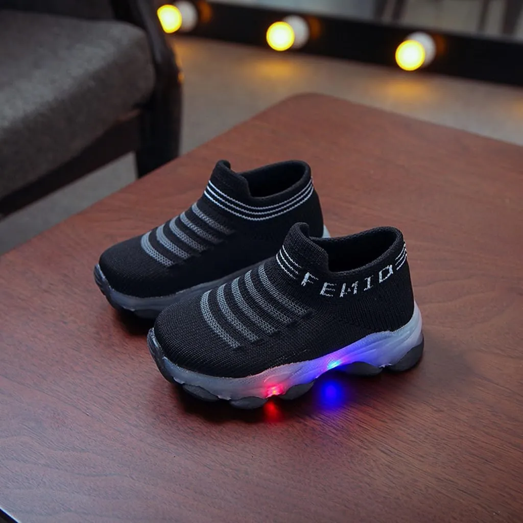 Toddler Boys Canvas Lights Slip On Sport Shoes Baby Girls Led First Walking Cozy Lightweight Breathable Sneaker
