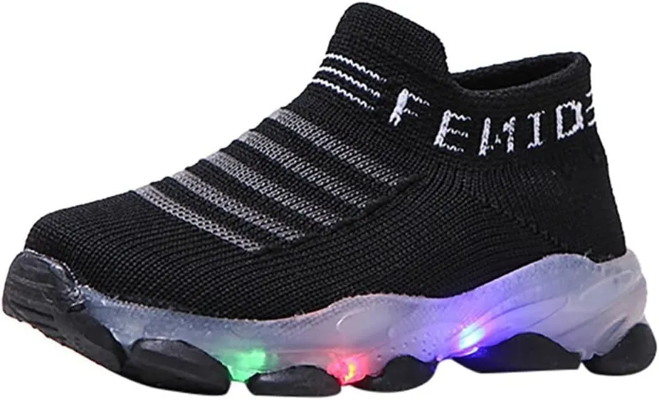 Toddler Boys Canvas Lights Slip On Sport Shoes Baby Girls Led First Walking Cozy Lightweight Breathable Sneaker
