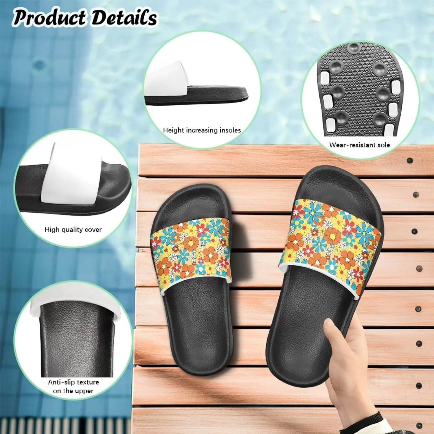 Toddler Sandals Comfy Sport Slides Non-slip Beach Slides Garden Slip On Shoes Water Friendly Bath Slippers
