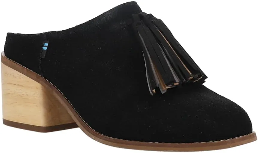 TOMS Womens Leila Tassel Fringe Round Toe Mule Casual Boots Ankle Mid Heel 2-3" - Black