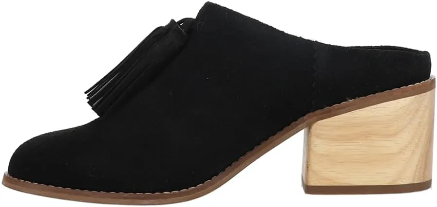 TOMS Womens Leila Tassel Fringe Round Toe Mule Casual Boots Ankle Mid Heel 2-3" - Black
