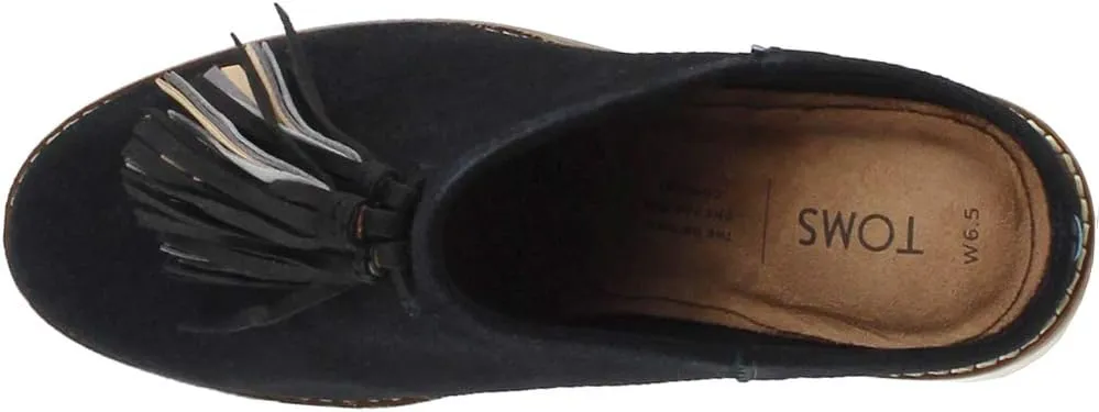 TOMS Womens Leila Tassel Fringe Round Toe Mule Casual Boots Ankle Mid Heel 2-3" - Black