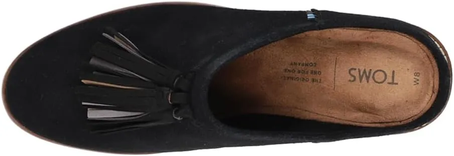 TOMS Womens Leila Tassel Fringe Round Toe Mule Casual Boots Ankle Mid Heel 2-3" - Black