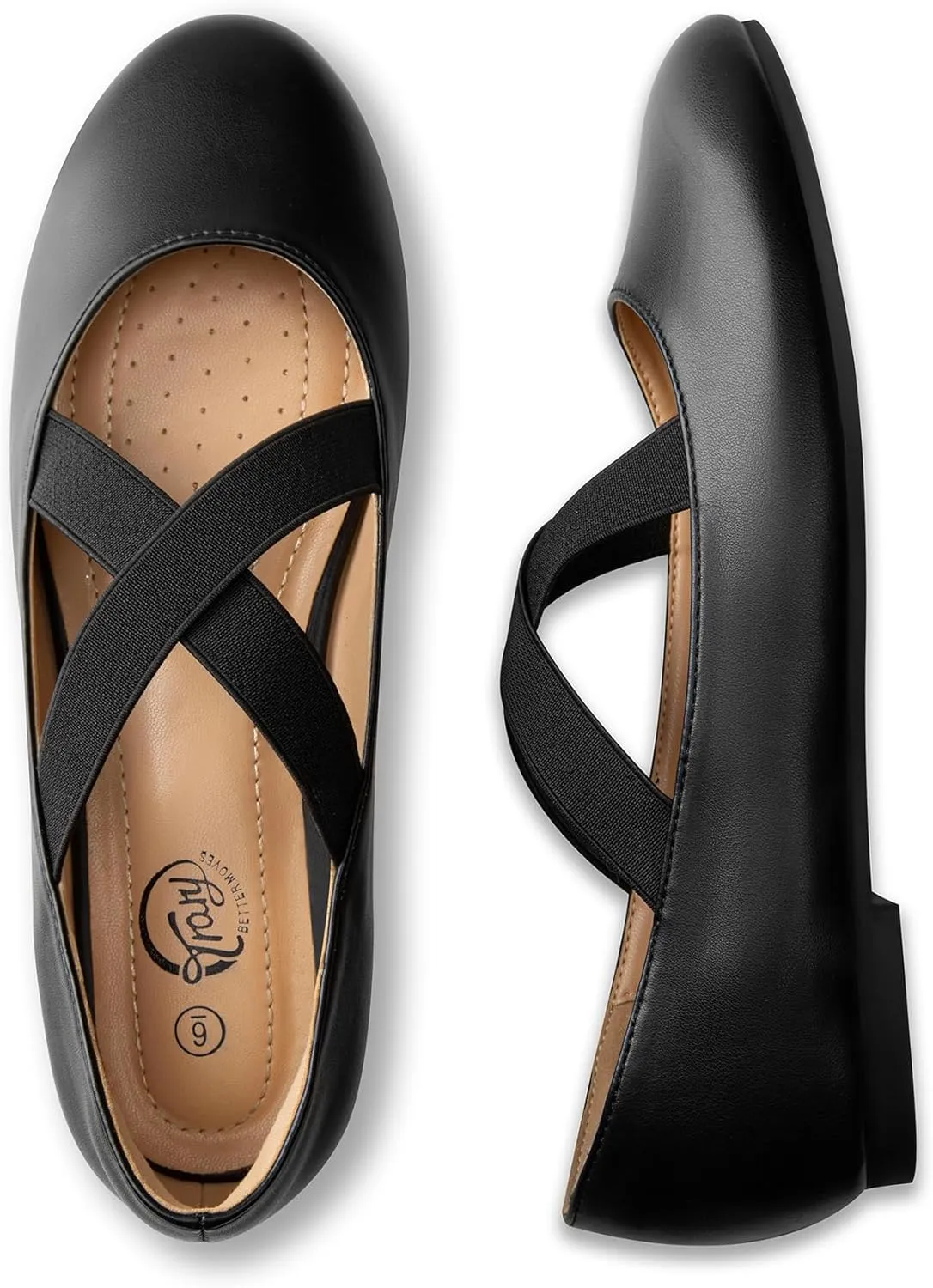 Trary Black Ballet Flats - Ankle Strap Mary Jane Shoes, Wide Width Women's Flats for Dressy Occasions