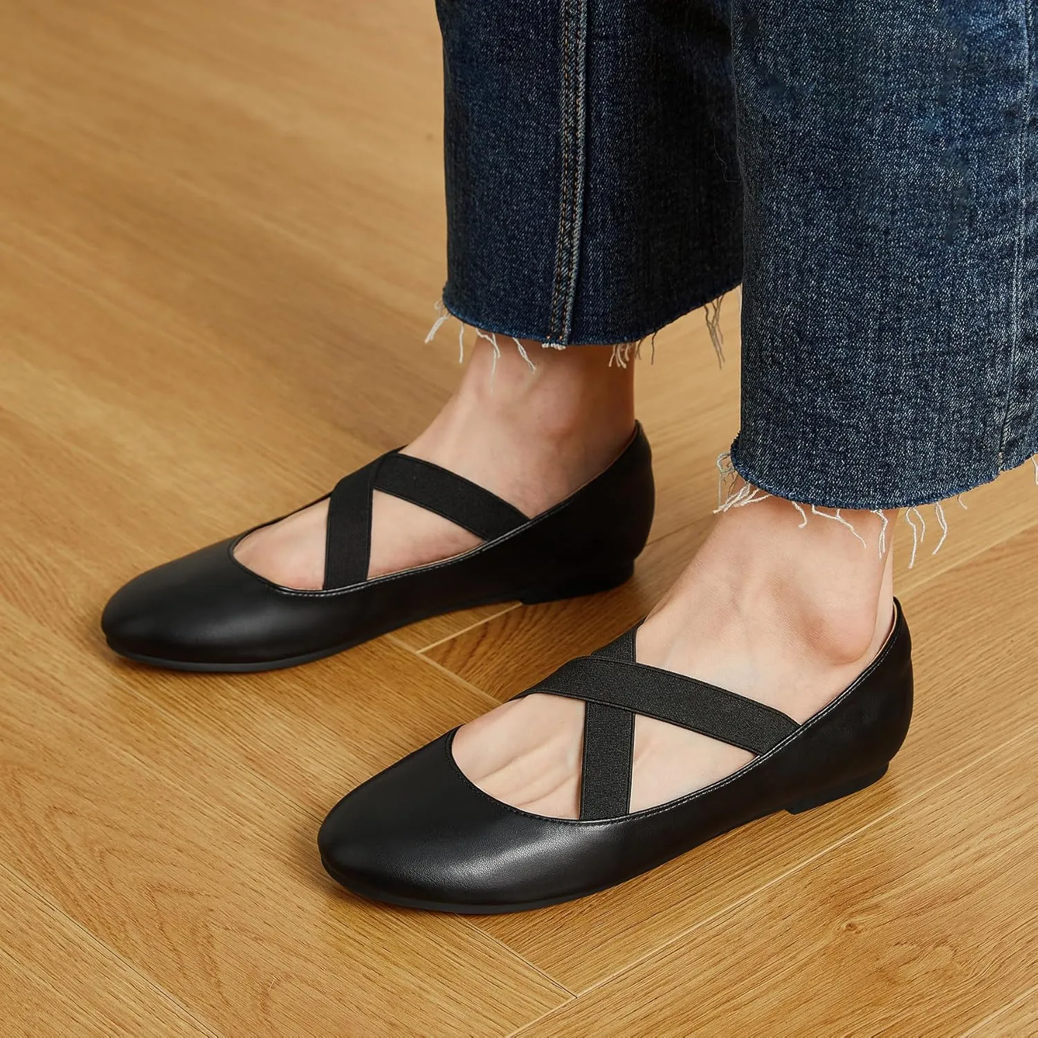 Trary Black Ballet Flats - Ankle Strap Mary Jane Shoes, Wide Width Women's Flats for Dressy Occasions