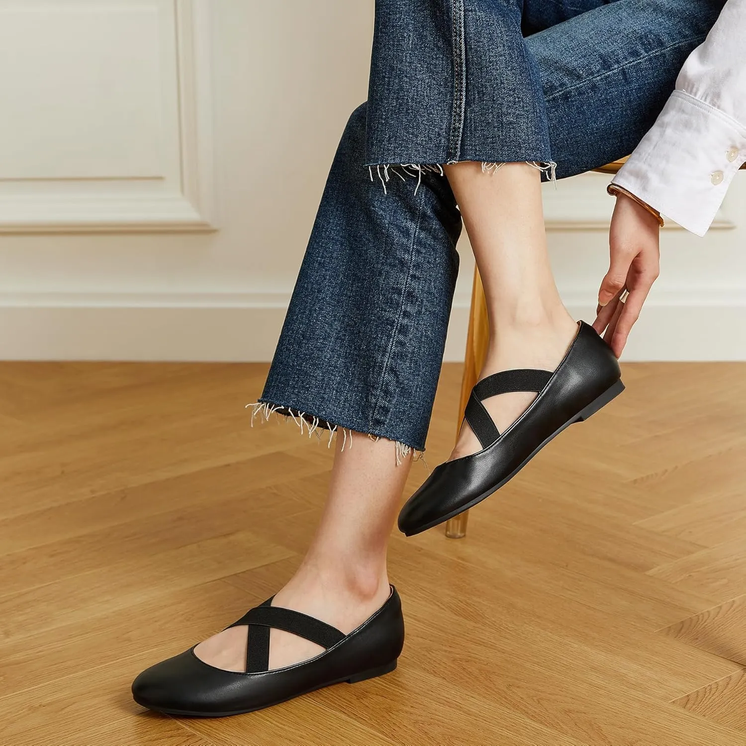 Trary Black Ballet Flats - Ankle Strap Mary Jane Shoes, Wide Width Women's Flats for Dressy Occasions