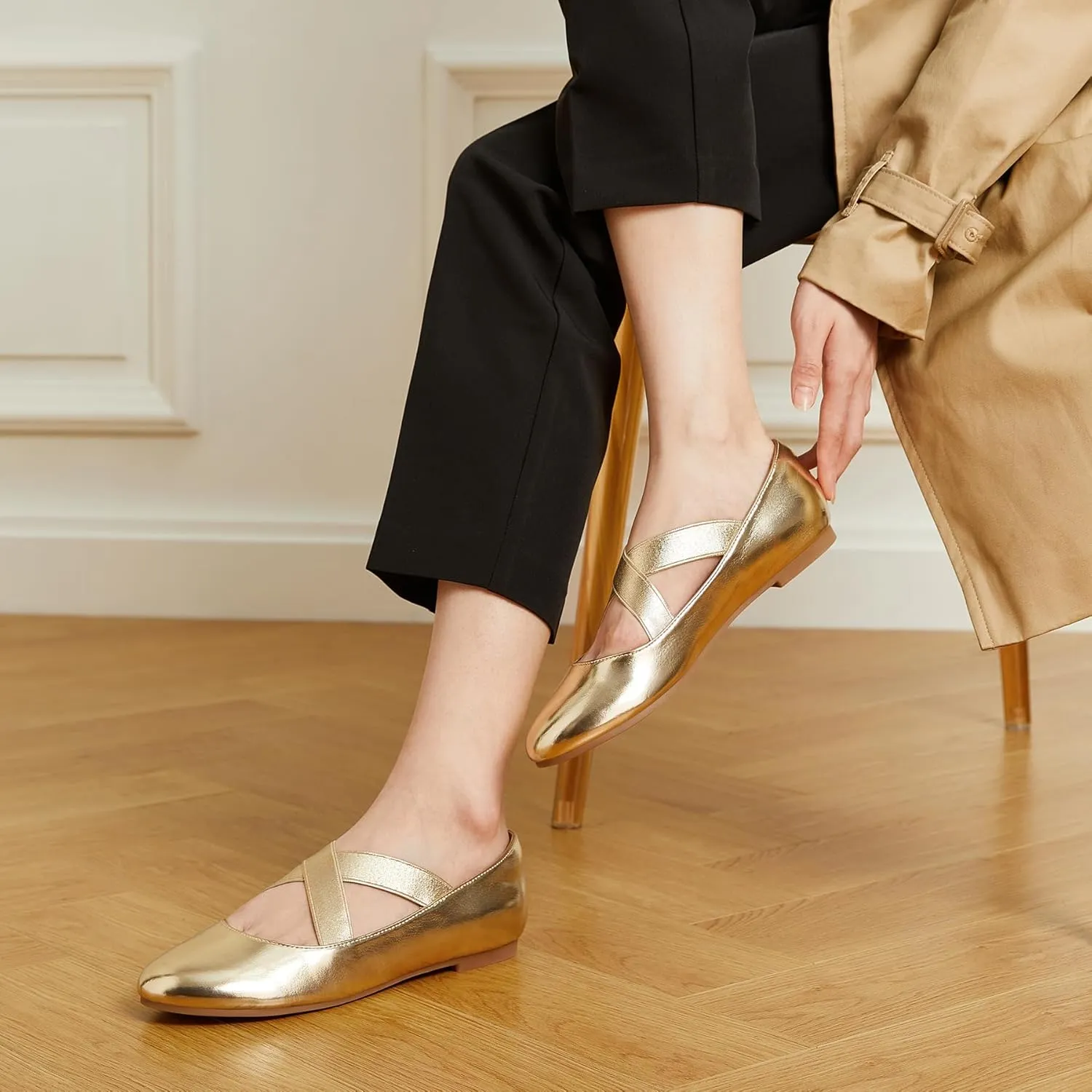 Trary Black Ballet Flats - Ankle Strap Mary Jane Shoes, Wide Width Women's Flats for Dressy Occasions