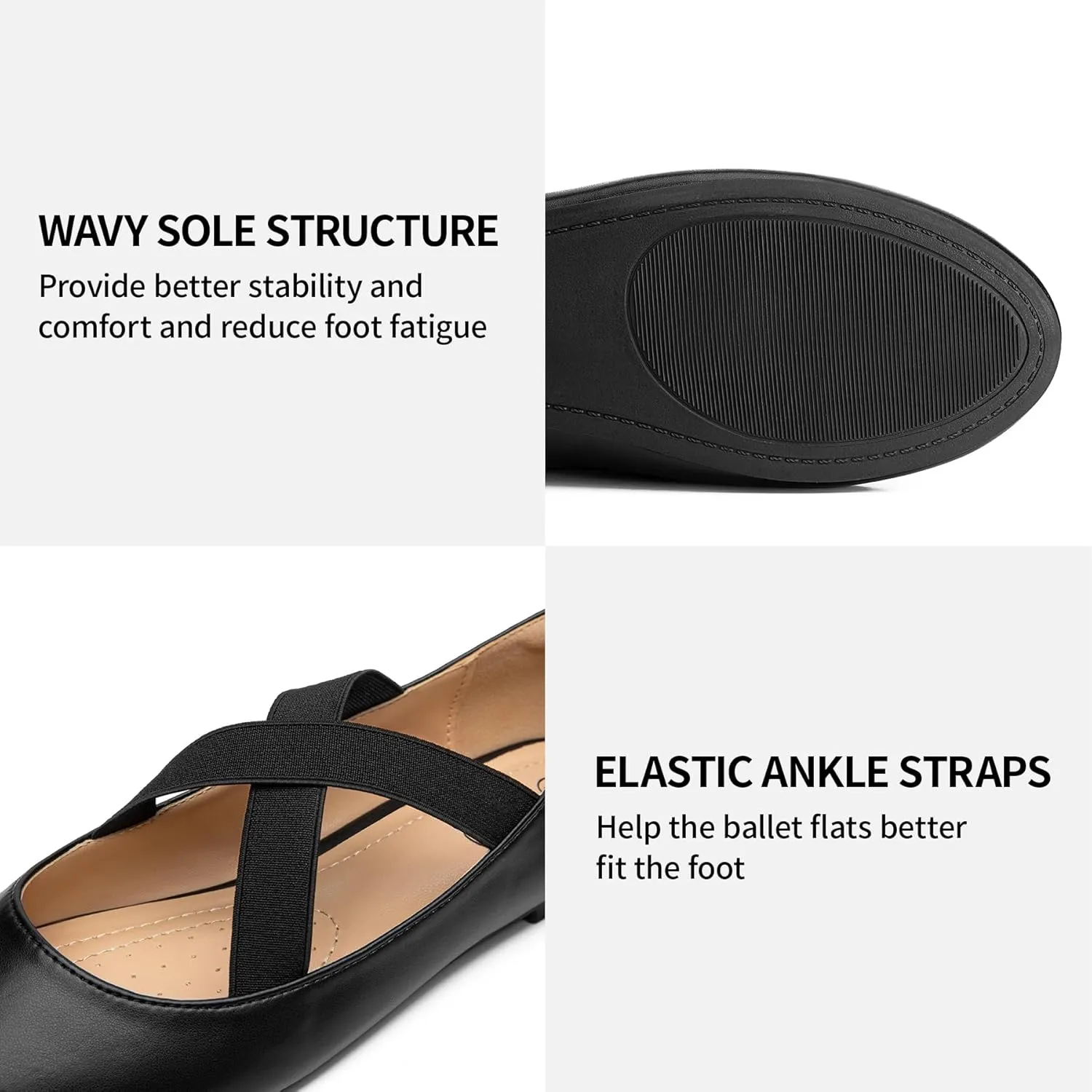 Trary Black Ballet Flats - Ankle Strap Mary Jane Shoes, Wide Width Women's Flats for Dressy Occasions