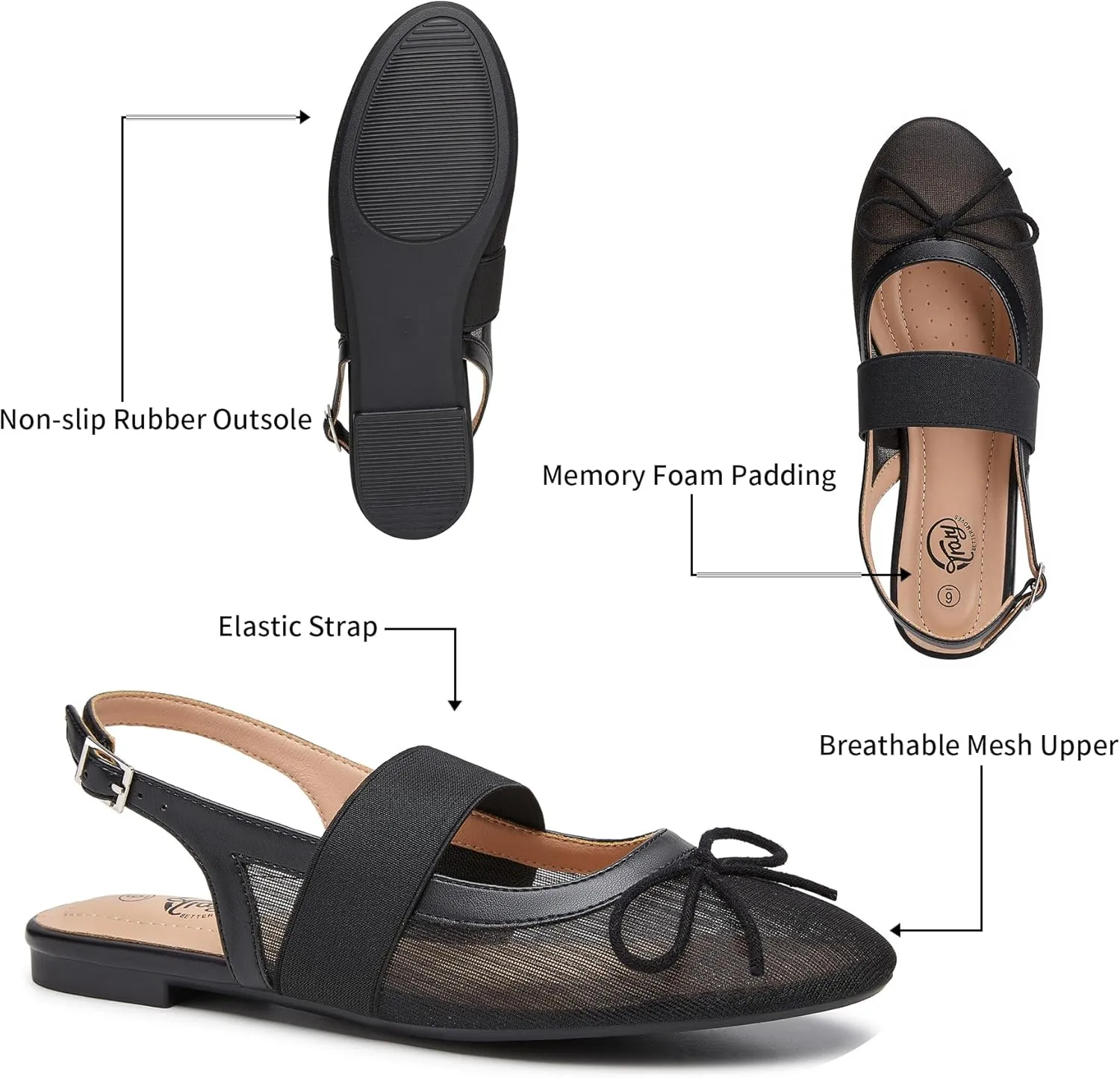 Trary Mary Jane Ballet Flats, Black Flats for Women, Ankle Strap Dressy Comfortable Flats