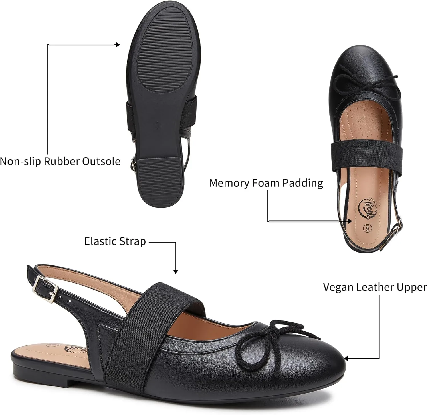 Trary Mary Jane Ballet Flats, Black Flats for Women, Ankle Strap Dressy Comfortable Flats
