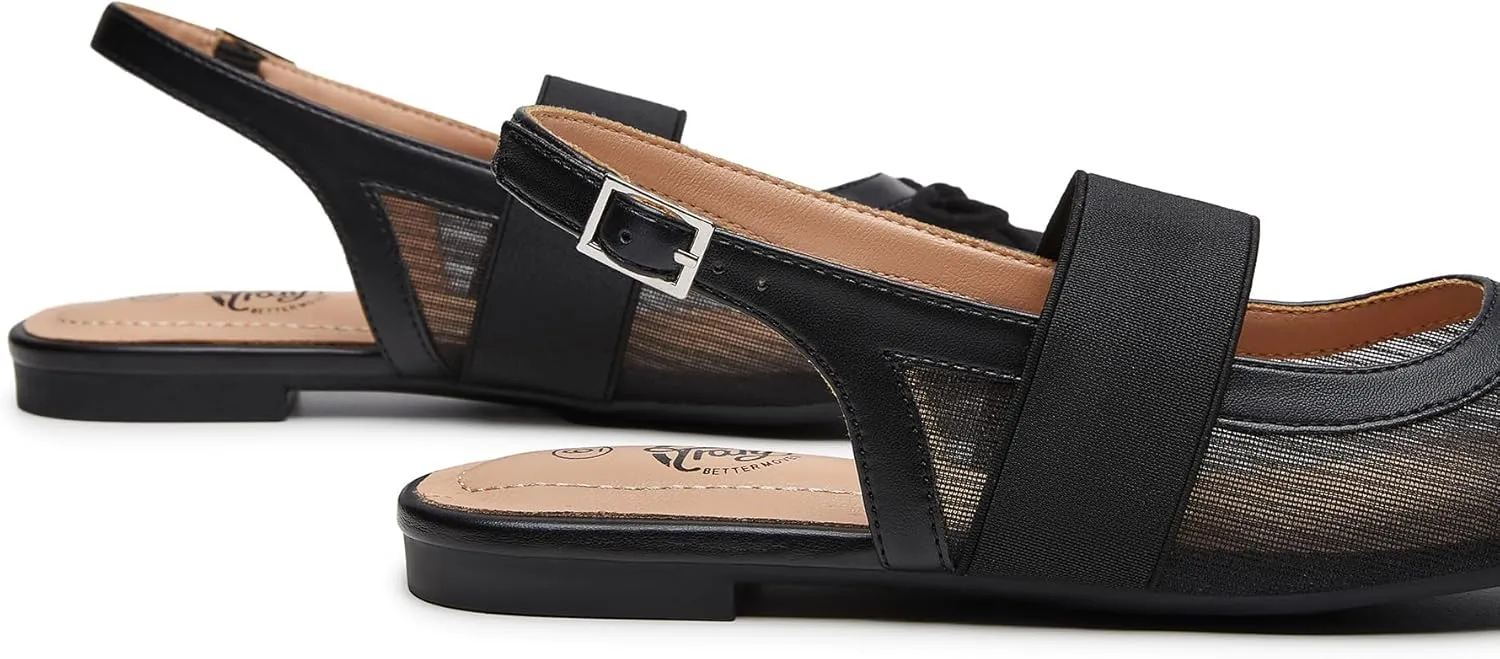 Trary Mary Jane Ballet Flats, Black Flats for Women, Ankle Strap Dressy Comfortable Flats
