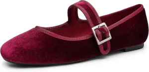 Trary Women's Ballet Flats,Square Toe Velvet Mary Jane Shoes Women,Comfortable Dress Shoes for Women Dressy