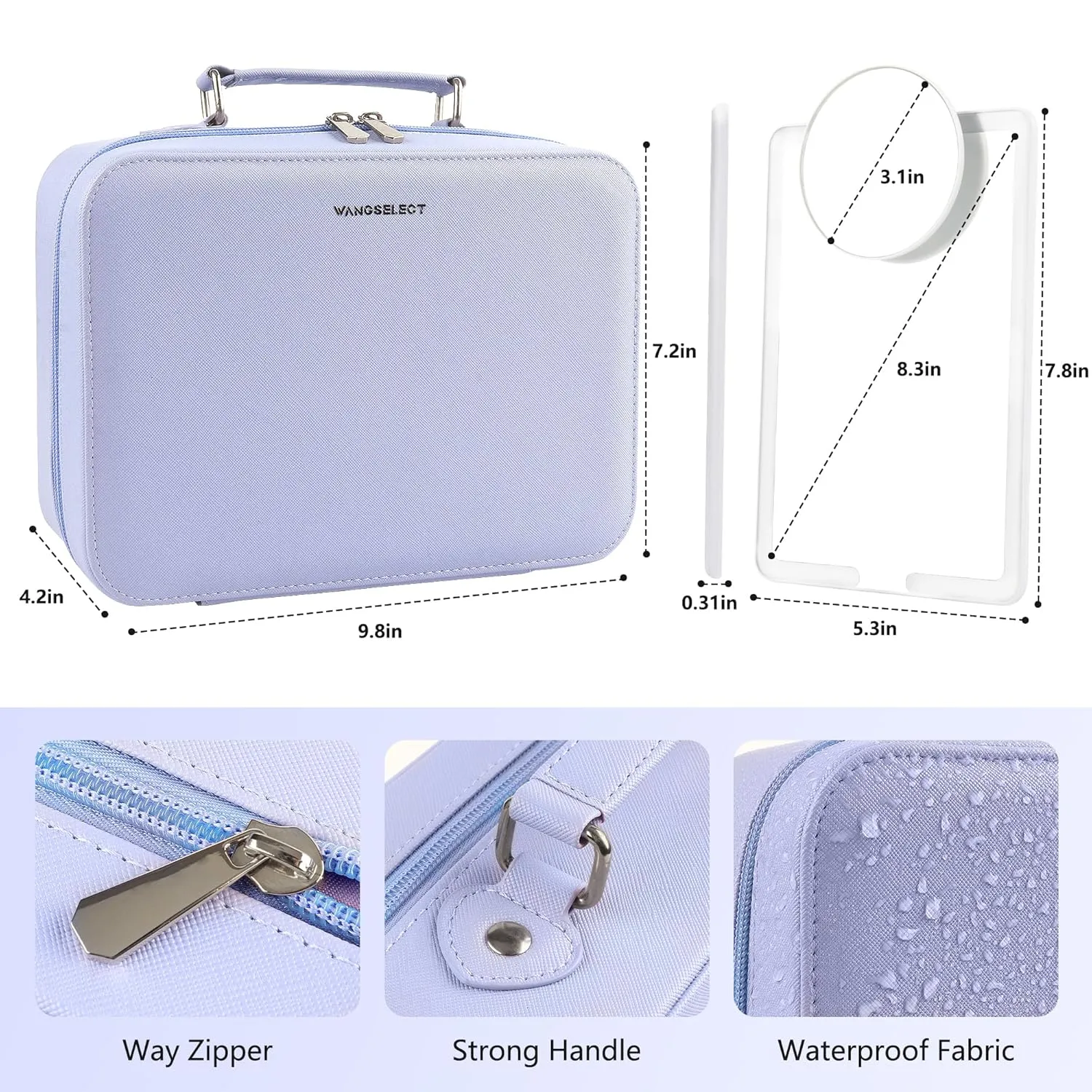 Travel Makeup Case Partitionable Cosmetic Bag with Portable Ultra Thin Lighted Mirror Professional Cosmetic Artist Organizer Purple