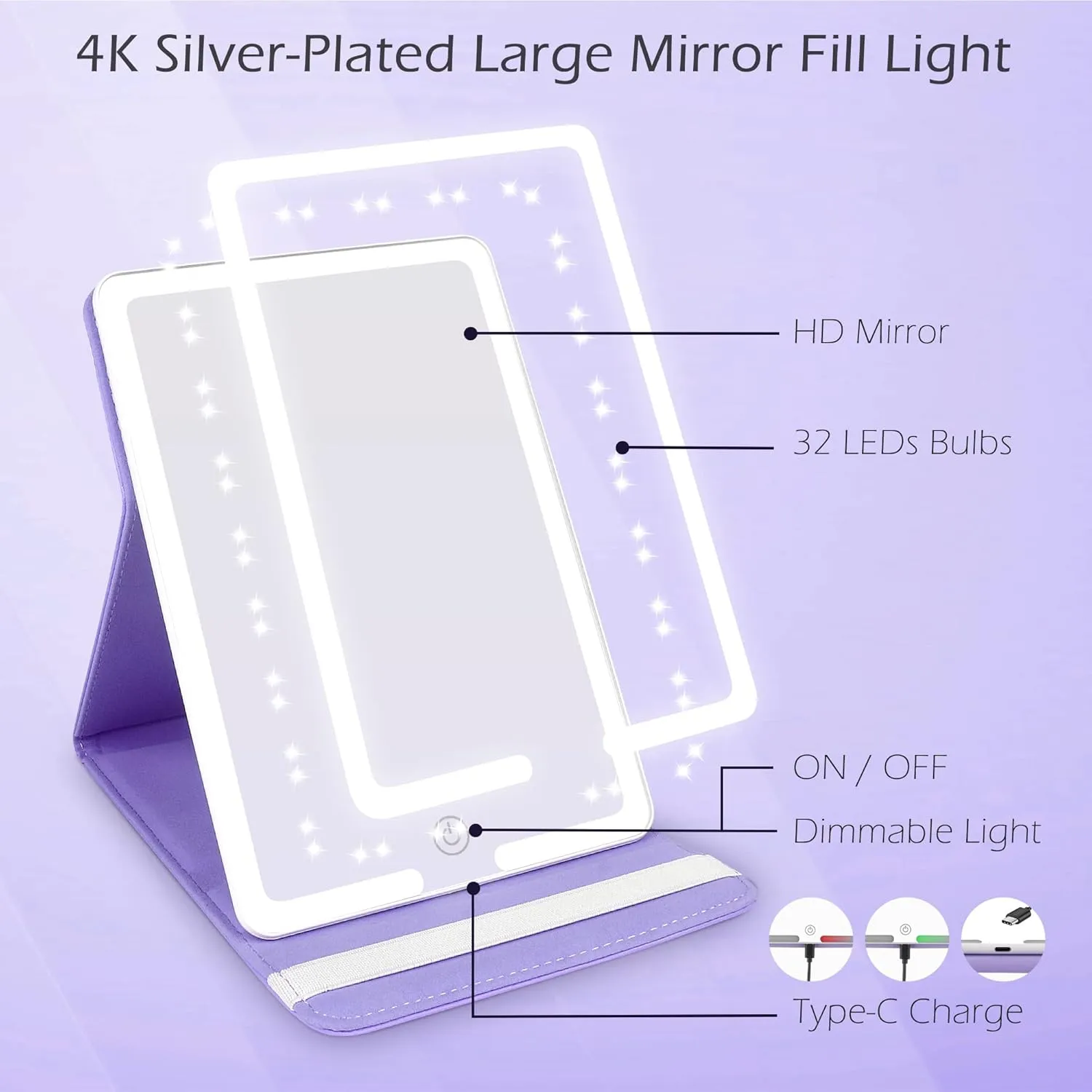 Travel Makeup Case Partitionable Cosmetic Bag with Portable Ultra Thin Lighted Mirror Professional Cosmetic Artist Organizer Purple