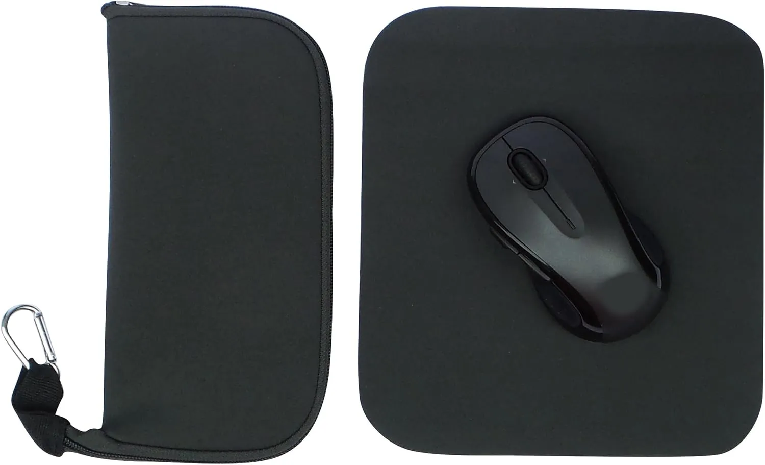 Travel Mouse Case Electronics Organizer Bag | Laptop Cord Cable Accessory Pouch with Extra Rolled Up Travel Mouse Pad | Neoprene Pouch Also Unzips Flat Into Mouse Pad (Black)