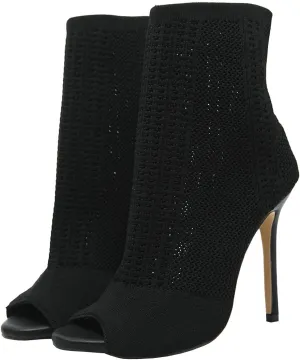 Trendenzy Women's Peep Toe Knit Sock Booties Sexy Stiletto High Heels Ankle Boots