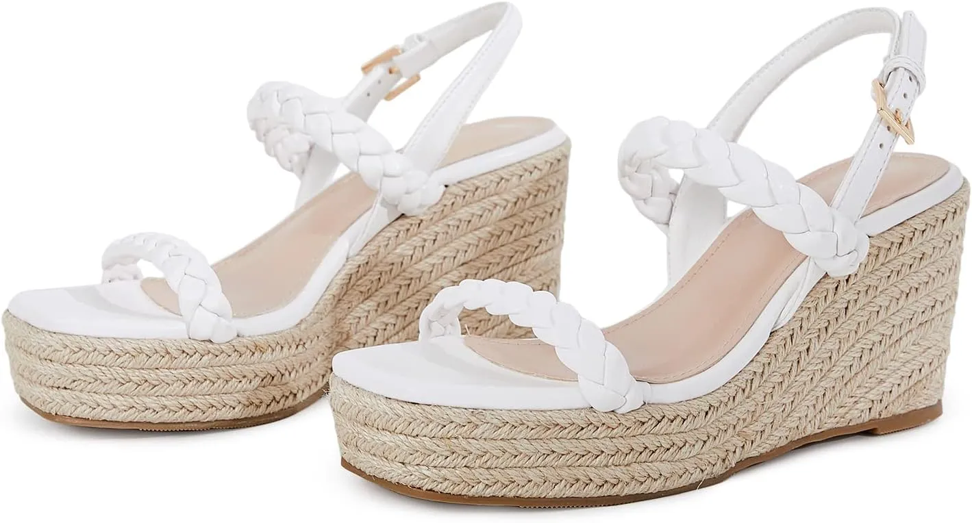 Trish Lucia Womens Espadrille Wedge Sandals Platform Braided Open Toe High Heel Ankle Strap Buckle Summer Causal Dress Shoes