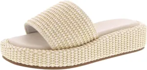 TruFox Raffia Platform Sandals for Women - Summer Slides Comfortable Straw Wedge Slip On