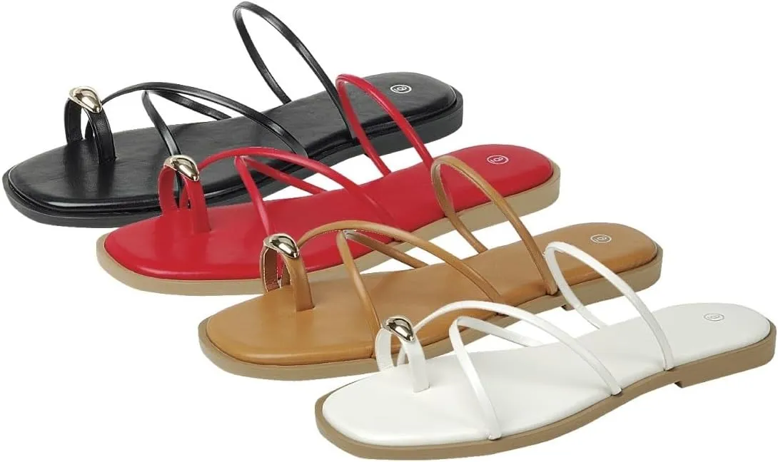 TruFox Women's Slide Sandals Flat Toe Ring Thongs with Cross Strap for Summer Slip On