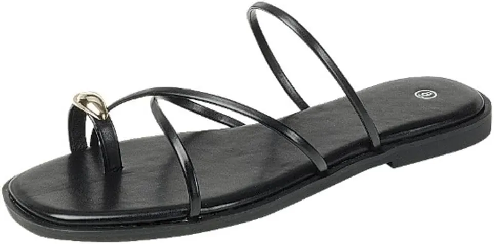 TruFox Women's Slide Sandals Flat Toe Ring Thongs with Cross Strap for Summer Slip On