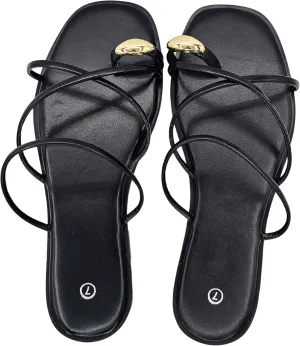 TruFox Women's Slide Sandals Flat Toe Ring Thongs with Cross Strap for Summer Slip On