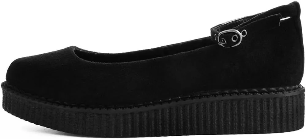T.U.K. Shoes Black Pointed Ballet Ankle Strap Creeper Sneaker Flats for Women