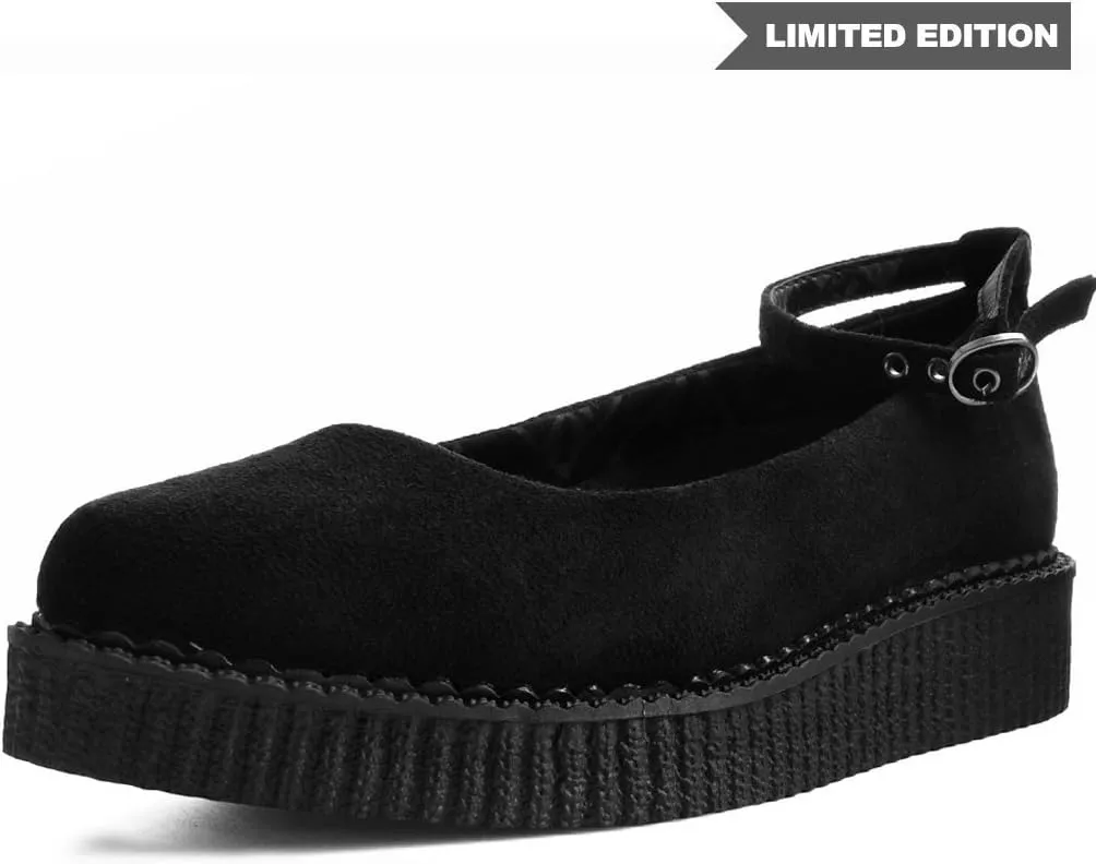T.U.K. Shoes Black Pointed Ballet Ankle Strap Creeper Sneaker Flats for Women